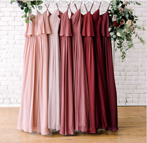 Cinnamon Rose Bridesmaid, Bridesmaid Dresses Revelry, Bridesmaid Dress Color Schemes, Pink And Burgundy Wedding, Ombre Bridesmaid Dresses, Maroon Bridesmaid, Maroon Bridesmaid Dresses, Mauve Bridesmaid, Cinnamon Rose