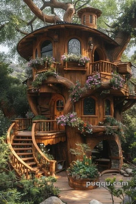 Tree House Designs For Kids, Cottage Reference, Treehouse Aesthetic, Adult Treehouse, Fantasy Cabin, Treehouse Design, Luxury Tree Houses, Fairytale Houses, House In The Forest