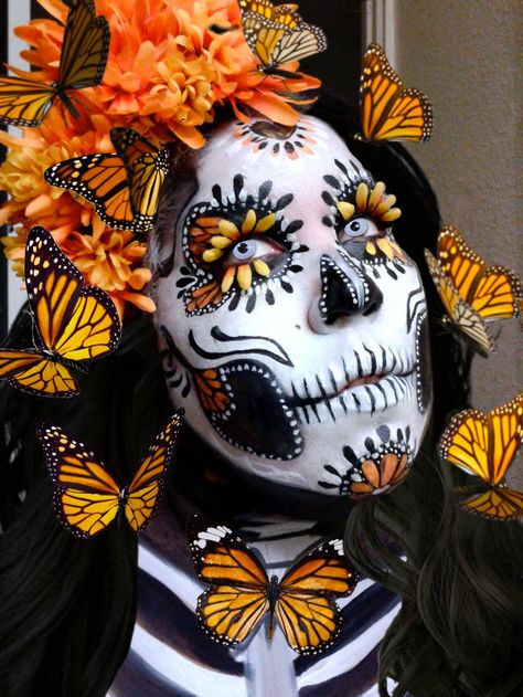 monarch of mexico by ARTSIE-FARTSIE-PAINT.deviantart.com on @deviantART Sugar Skull Face Paint, Skull Face Paint, Sugar Skull Face, Dead Makeup, Sugar Skull Girl, Day Of The Dead Art, Sugar Skull Makeup, Candy Skulls, Sugar Skull Art