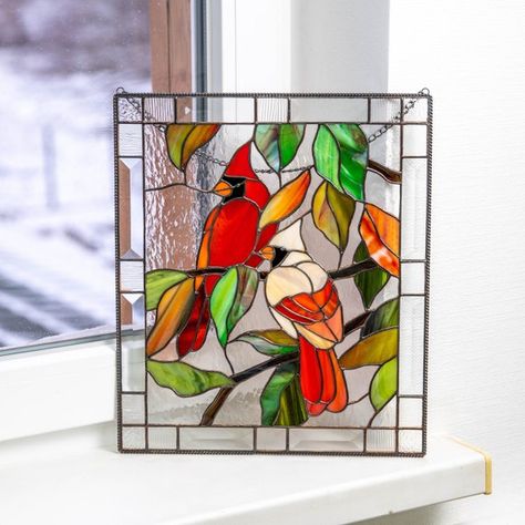 L'art Du Vitrail, Stained Glass Bird, Stained Glass Birds, Flower Window, Stained Glass Window Panel, Stained Glass Decor, Stained Glass Window Hanging, Stained Glass Panel, Cardinal Birds