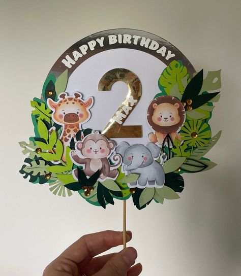 Jungle Safari Birthday Cake, Safari Birthday Cake, Safari Cake Topper, Safari Cake, Jungle Safari Birthday, Diy Mini Album, Safari Cakes, Topper Cake, Happy 2nd Birthday