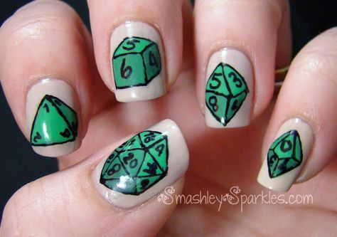 Dungeons and Dragons Dice Set Dungeons And Dragons Nail Art, Dungeons And Dragons Dice Tattoo, Nerdy Nail Art, Dice Nail Art, Dragon Nails Short, Pretty Tips, Dragon Nails, Nail Art Studio, Dungeons And Dragons Dice