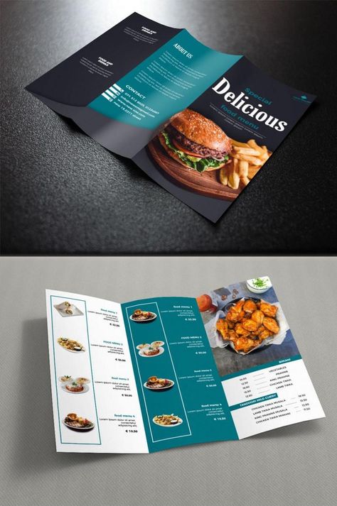 Menu Trifold, Geometric Wallpaper Iphone, Menu Brochure, Brochure Food, Restaurant Themes, Fast Food Menu, Trifold Brochure Design, Menu Design Template, Restaurant Menu Template