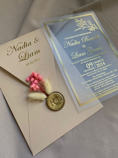 Elegant Acrylic Wedding Invitation With Gold Foil Accents, Blush Foil-stamped Luxury Wedding Invitation Foiled, Champagne Unique Invitation - Etsy Zayn Selena, Unique Wedding Invitations Elegant, Hindu Wedding Invitation Cards, Acrylic Wedding Invitation, Elegant Wedding Invitation Card, Hindu Wedding Invitations, Marriage Invitations, Wedding Planning Decor, Acrylic Wedding Invitations