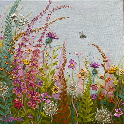 Original oil painting Easy Flower Oil Painting, Wildflower Acrylic Painting, Pearl Hart, Impasto Flower Painting, Lupine Painting Acrylic, Wild Flower Painting, Lupine Flowers Acrylic Painting, Flower Meadow Painting Acrylic, Textured Wildflower Painting