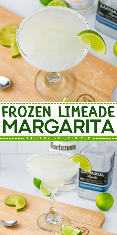 This Frozen Limeade Margarita recipe comes together using only 3 simple ingredients! Quick, easy, and perfect for warm summer days, parties, hosting, Taco Tuesday, or any other occasion! Margarita Made With Frozen Limeade, Margarita Recipe With Limeade, Margaritas With Limeade, Margarita Recipes With Beer, Frozen Margaritas Recipes Blender, Margarita Recipes Using Limeade, Margaritas With Frozen Limeade, Frozen Margarita Recipes Blender Limeade, Lime Aid Margarita Recipe