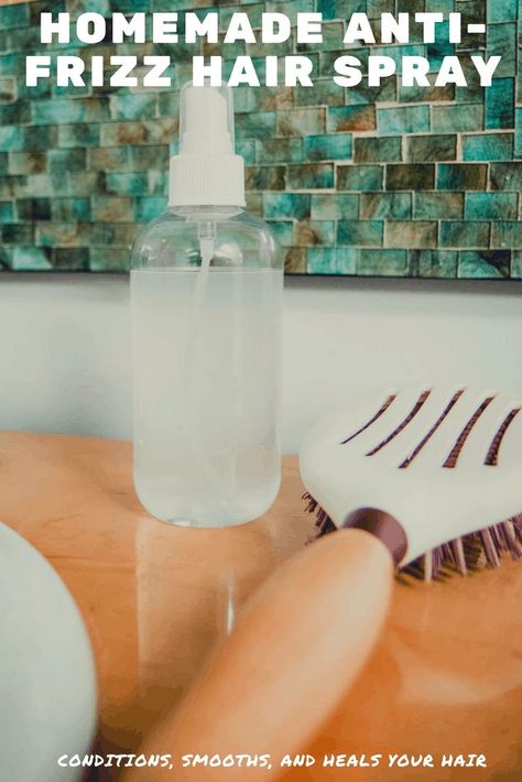 This homemade anti-frizz hair spray will help you keep the frizz out for good. #hair | momprepares.com via @momprepares Homemade Anti Frizz Spray, Diy Anti Frizz Spray, Defrizz Hair Diy, Diy Anti Frizz Spray For Curly Hair, Diy Hair Mist Sprays, Diy Frizz Control, Diy Hair Spray For Frizzy Hair, Diy Hair Oil For Frizz, Anti Frizz Hair Tips