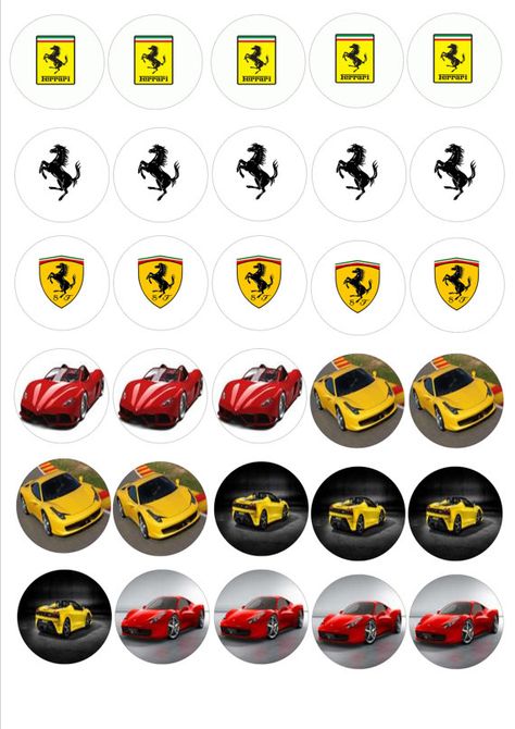 Lamborghini Cake, F1 Party, Ferrari Cake, Edible Print Cake, Ferrari Party, Cars Cupcakes, Edible Cups, Car Cakes, Cake Topper Printable