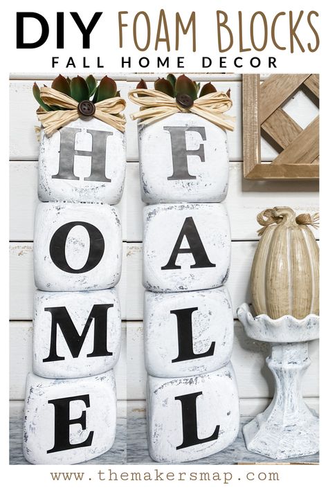 How to DIY: Dollar Tree Stacked Foam Blocks Home Decor Dollar Tree Lantern, Fall Decor On A Budget, Dice Ideas, Tree Lanterns, Fall Decor Dollar Tree, Budget Crafts, Farmhouse Crafts, Everyday Decor, Dollar Store Hacks