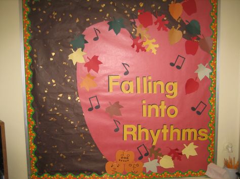 Fall Bulletin Board Music Fall Bulletin Board, Music Room Bulletin Boards, Music Classroom Bulletin Boards, Music Bulletin Board, Music Bulletin Boards, Music Classroom Decor, Fall Bulletin Boards, Fall Music, Music Ed