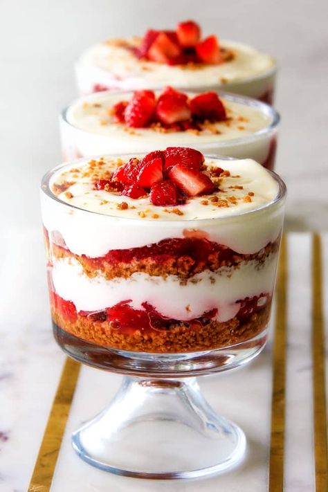 No Bake Strawberry Cheesecake Parfaits with VIDEO -(make ahead, etc.) Strawberry Cheesecake Parfait, Cheesecake Parfait Recipes, Strawberry Cheesecake Parfaits, Cheesecake Parfait, No Bake Strawberry Cheesecake, No Bake Cheesecake Filling, Pumpkin Puree Recipes, Strawberry Parfait, Cheesecake Parfaits