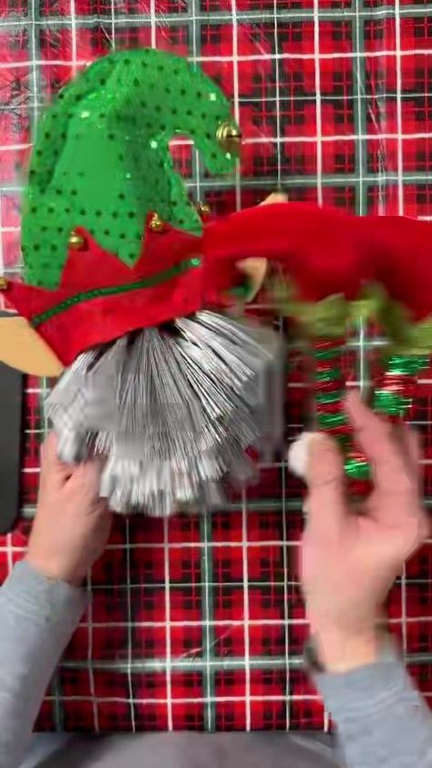 Christmas is only 5 months away so grab your Dollar Tree dusters now! 🤗❤️🎄 #gnomeandbackyard #Christmas #christmasinjuly #christmasdecor... | By Gnome & Backyard | Facebook Dollar Tree Duster Gnome, Dollar Tree Duster Crafts, Gnome And Backyard, Elf Gnome Diy, Dollar Tree Gnomes, Diy Christmas Elves, Dt Crafts, Gnome Crafts, Christmas Party Crafts