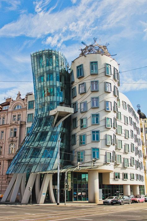 Theater Facade Architecture, The Dancing House Prague, Dancing Architecture, Prague Buildings, Prague Library, Prague Dancing House, Dancing House Prague, Prague Shopping, John Lennon Wall Prague