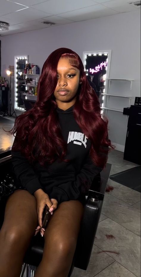 Wig Colors Black Women Dark Skin, Wigs On Dark Skin Women, Hairstyles Ideas For Long Hair, Dark Burgundy Hair, Half Up Half Down Hairstyle, Ideas For Long Hair, Down Hairstyle, For Long Hair Hairstyles, Frontal Wig Hairstyles