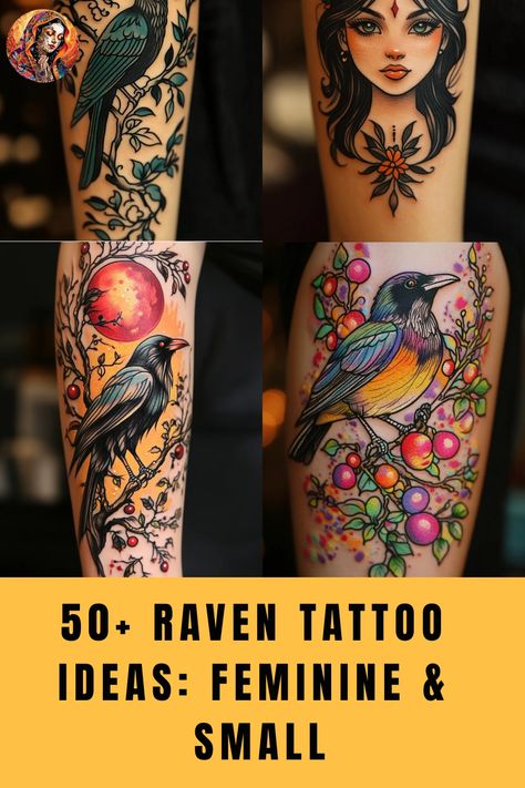 Discover stunning raven tattoo designs here! Explore 50+ mesmerizing ideas for your next ravishing ink, from small and feminine to intricate and bold. Unveil the mysterious symbolism behind the raven tattoo. Cover Up Ideas Tattoo For Women, Cover Up Ideas Tattoo, Raven Back Tattoo, Traditional Crow Tattoo, The Raven Tattoo, Raven Tattoo Ideas, Tattoo Ideas Feminine, Crow Tattoo, Raven Tattoo