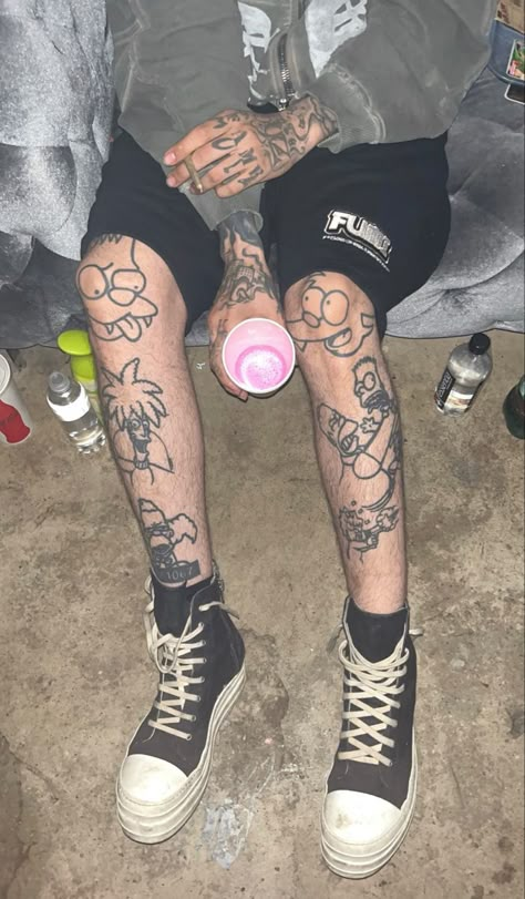 Mini Gangsta Tattoo, Zillakami Tattoo Ideas, City Morgue Tattoo, Zillakami Tattoo, Antistyle Graffiti, 108 Tattoo, Star Sleeve Tattoo, Cartoon Tattoo Ideas, Hellboy Tattoo