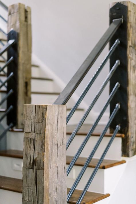 Rebar Stair Railing, Terrace Railing, Stairs Handle, Above Garage Apartment, Exterior Handrail, Loft Railing, Rustic Staircase, Stair Renovation, Outdoor Stair Railing