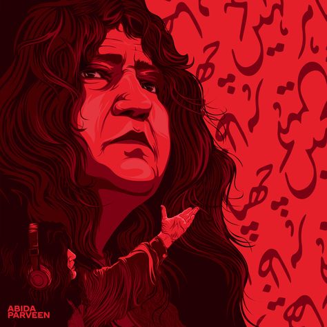 Abida Parveen is a Pakistani Sufi Muslim singer, composer and musician. Her singing and music has earned her many accolades, and she has been dubbed as the 'Queen of Sufi music'. She is also a painter and entrepreneur. Pakistani Music Aesthetic, Pakistani Pop Art, Sufi Illustration, Urdu Posters Graphic Design, Pakistani Illustration, Sufi Aesthetic, Urdu Posters, Singing Illustration, Abida Parveen