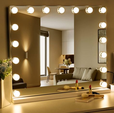 LIANWANG Hollywood Makeup Mirror,Large Vanity Mirror with Lights Dimmable LED Bulbs Touch Control Design Cosmetic Mirror Tabletop Mirror for Bedroom Dressing Room 17 Bulbs (80 * 62cm) : Amazon.co.uk: Home & Kitchen Large Vanity Mirror, Bulb Mirror, Hollywood Makeup Mirror, Tabletop Mirror, Mirror For Bedroom, Bedroom Dressing Room, Mirrored Vanity, Vanity Bedroom, Hollywood Makeup