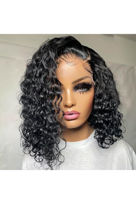 Lasooa 13x4 HD Transparent Water Wave Lace Front Wigs Human Hair Short Curly Bob Wigs for Black Women 180% Density Lace Frontal Wigs Human Hair Pre Plucked with Baby Hair (Natural Color,8 Inch) Bob Wigs For Black Women, Curly Bob Wigs, Lace Front Wigs Human Hair, Short Curly Bob, Front Hair Styles, Wigs Human Hair, Short Bob Wigs, Brazilian Human Hair, Deep Wave