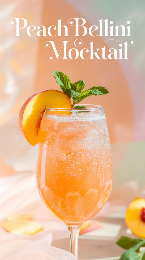 "Discover the ultimate Peach Bellini Mocktail recipe, a delightful addition  to your summer gatherings! This non-alcoholic cocktail is perfect for those  seeking refreshing drink recipes that are both fruity and fun. With easy  mocktail ideas like this, you can impress your guests with delicious summer  mocktails that everyone will love. Enjoy this tasty fruity beverage recipe  that captures the essence of summer in every sip!" Fun Brunch Drinks Non Alcoholic, Mocktails For Dinner Party, Sweet 16 Mocktail, Best Summer Mocktail, Zero Sugar Mocktails, Virgin Drinks Non Alcoholic Recipes, Mimosa Recipe Non Alcoholic, May Cocktails, Fruity Mocktail Recipes