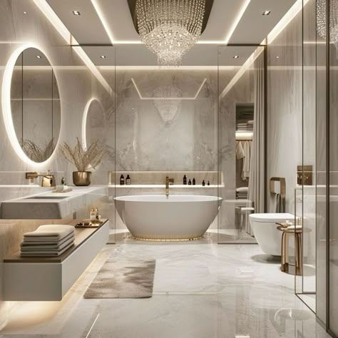 Modern Bathroom White Marble, Modern Bathroom Ideas With Bathtub, Light Bright Bathroom Ideas, Expensive Bathrooms Luxury, Luxury Bathroom Design Master Baths, Elegant Bathroom Design Luxury Bath, Modern Bathroom Design Marble, Master Ensuite Bathroom Luxury, Elegant Bathroom Luxury Modern