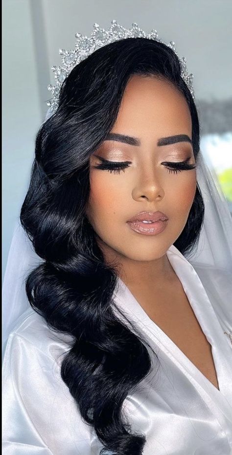 Bridal Makeup For Black Hair, Brown Skin Bride Makeup, Wedding Makeup For Brown Eyes Brown Skin, Summer Wedding Bride Hair, Bride Makeup Ideas Wedding, Bridal Makeup For Brown Eyes Brunettes Weddings, Gold Bridal Makeup For Brown Eyes, Natural Bridal Makeup Brown Skin, Brown Skin Bridal Makeup