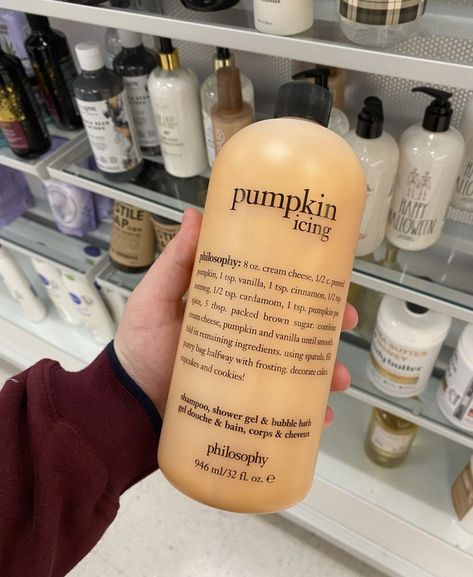 Philosophy body wash Cute Body Wash, Philosophy Body Wash Fall, Aesthetic Body Wash, Fall Body Care, Good Body Wash, Pumpkin Body Care, Fall Body Wash, Pumpkin Icing, Philosophy Body Wash