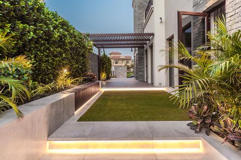 Aluminium & Wooden Pergolas in Dubai | One of the best landscaping companies in Dubai Dubai Home Gardens, Wooden Pergolas, Pool Pergola, Dubai Garden, Villa Garden, Best Landscape, Outdoor Garden Lighting, Wooden Pergola, Garden Villa