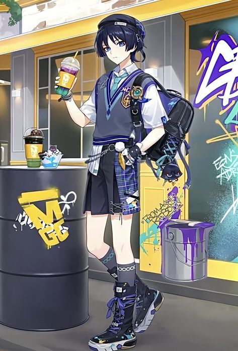 Modern Wanderer Genshin, Scaramouche Casual Clothes, Idol Scaramouche, Wanderer Modern Au, Scaramouche Modern Au, Scaramouche Modern, Modern Scaramouche, Genshin Modern Au, Wanderer Outfit