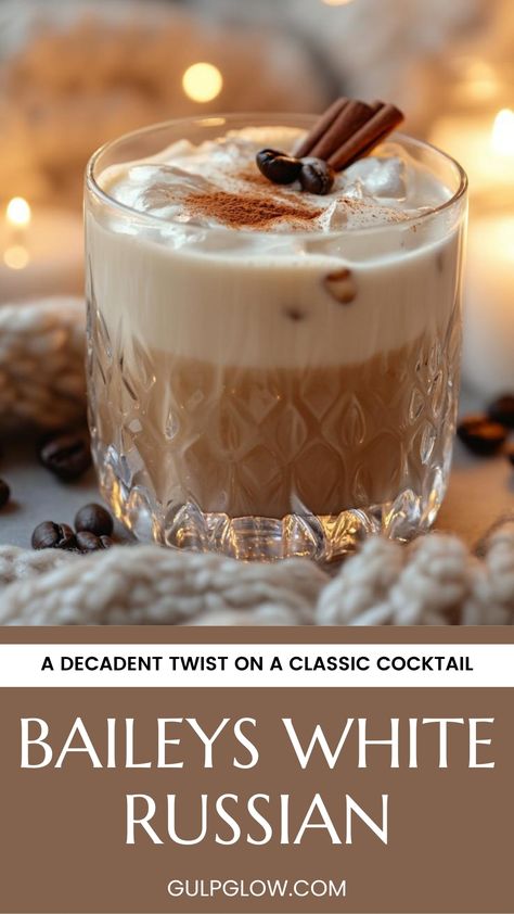 Baileys White Russian: A Decadent Twist on a Classic Cocktail Drinks With Irish Cream, Baileys White Russian, Irish Cream Cocktail Recipes, Drinks Using Baileys Irish Cream, Christmas Baileys Cocktails, Baileys Holiday Drinks, Christmas Cocktails Baileys, Baileys White Russian Recipe, Baileys Cocktails Recipes