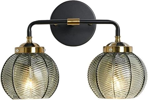 Qufute Mid Century Vanity Light Black Bathroom Wall Light Fixtures Green Glass Wall Sconce lamp Ribbed Glass Shade Modern Art Deco Vanity Lights for Over Mirror Bedroom Hallway 2 Lights - Amazon.com Black Bathroom Wall, Art Deco Light Fixture, Bathroom Wall Light Fixtures, Mid Century Vanity, Vanity Lamp, Mirror Bedroom, Art Deco Vanity, Metal Light Fixture, Modern Wall Lamp