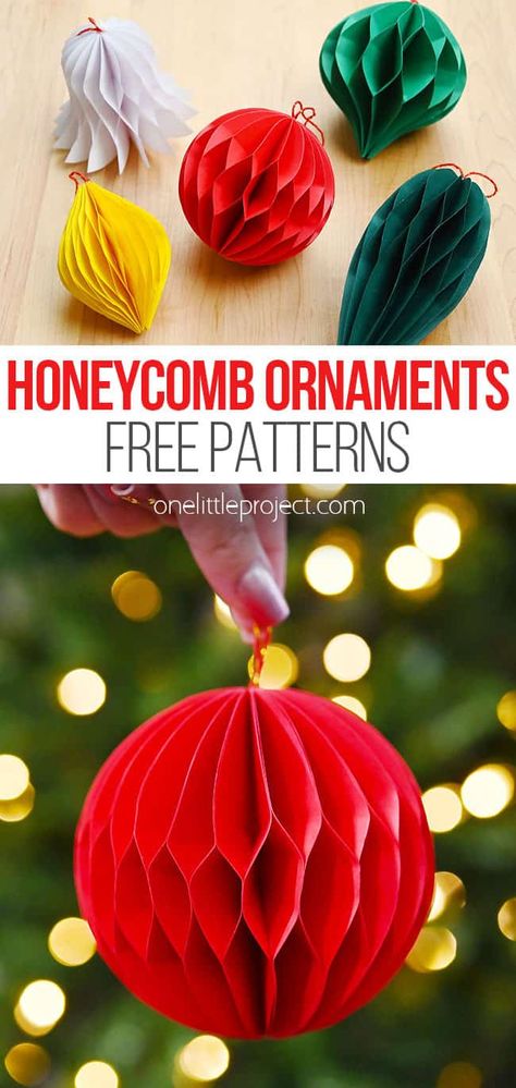 Honeycomb Baubles Diy, Diy Christmas Paper Decorations Easy, Paper Christmas Balls Diy, Honeycomb Tree Diy, Vintage Paper Christmas Ornaments, Paper Ornaments Christmas Diy, Paper Ornaments Template, Honeycomb Paper Diy, Diy Topper For Christmas Tree