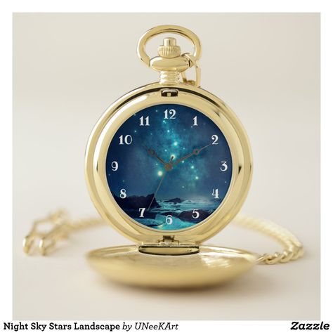 Stars Landscape, Sky Stars, Make A Gift, Night Sky, Night Skies, Silver Watch, Quartz Movement, Pocket Watch, Time Piece