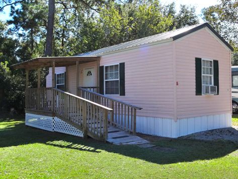 Pink Mobile Home, Pink Trailer, Pink Mobile, Park Model Homes, Pink Model, Rv Sites, Single Wide, Trailer Home, Rv Park