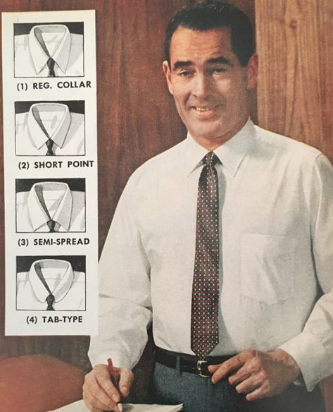 1950 Men, Collar Types, Shirt Collar Types, 1950s Men, 1950s Shirts, Vintage Menswear, Men's Dress Shirts, 1950s Mens, Mens Slacks