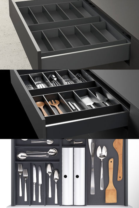 With Hettich’s Orga Tray, a clean, organized drawer is as easy as 1, 2, 3! Designed to fit the AriTech, InnoTech or InnoTech Atira drawers, this insert is a quick and easy way to elevate the kitchen experience and make everyday utensils more accessible. Innotech Drawer Kitchen, Innotech Drawer, Kitchen Drawing, Drawer Organization, Accessories Kitchen, Kitchen Drawer, Organize Drawers, Drawer Organizers, New Kitchen