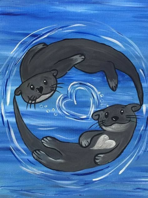 Kid Painting, Paint Nite Ideas, Painting Class Ideas, Paintings For Kids, Diy Canvas Painting, Paint Night Ideas, Otter Love, Paint Party Ideas, Wine And Canvas