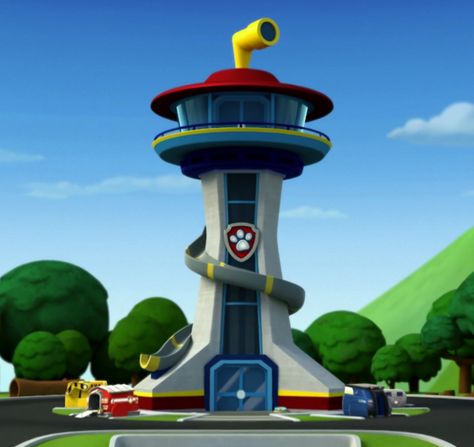 The headquarters of the PAW Patrol The Lookout is a tower in the city of Adventure Bay that houses the titular PAW Patrol. 1 About 2 Areas within the Lookout 2.1 Ground base 2.2 Garage 2.3 Lobby 2.4 Elevator 2.5 Change room 2.6 Observatory 2.7 Slide 2.8 Pole 2.9 Underground Maintenance Area 2.10 Underground Storage Facility 3 Inhabitants 4 Services 4.1 Rescue headquarters The Lookout is a residential tower with architecture similar to the CN Tower, the Space Needle in Seattle, Washington and the Paw Patrol Tower, Paw Patrol Lookout, Theatre Crafts, Paw Patrol Vehicles, Save The Sea Turtles, Paw Patrol Characters, Lookout Tower, Paw Patrol Pups, Paw Patrol Cake