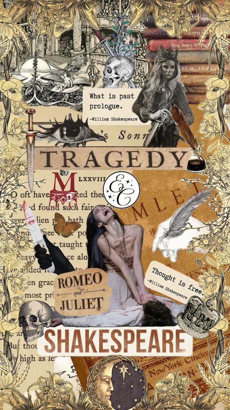 📚 Enhance your phone with this Shakespeare Tragedy Collage Phone Wallpaper! Perfect for literature enthusiasts ☺️#shakespeareasthetic #literatureaesthetic #tragedy #aestheticcollage #theatre #poetry Shakespeare Collage, Shakespeare Wallpaper, Collage Phone Wallpaper, Theatre Life, William Shakespeare, Aesthetic Collage, Phone Wallpaper, Literature, Poetry