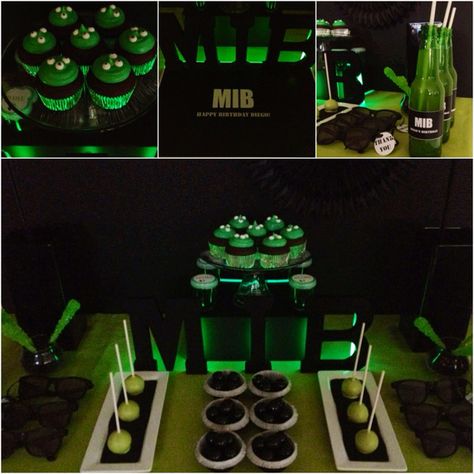 MIB party for my son's birthday. Black Party Decorations, Nerf Birthday Party, Alien Party, Sweet Sixteen Birthday Party Ideas, 13th Birthday Parties, Sweet Sixteen Birthday, 18th Birthday Party, Men In Black, Sweet 16 Parties