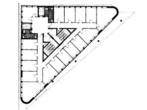 Triangle Building  Josef Paul Kleihues Triangular Building Architecture, Triangular Plan Architecture, Triangle Building Architecture, Triangle Plan Architecture, Triangle Floor Plan, Triangle Architecture, Triangular Building, Triangular Architecture, Triangle Building