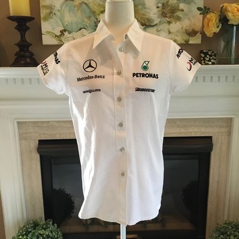 Formula 1 (F1) Racing Team Mercedes-Benz Short Sleeve Button Shirt - Size (L) Mercedes Benz Merchandise, Mercedes Merch, Mercedes Shirt, Lewis Hamilton George Russell, Mercedes Petronas, Formula 1 Merchandise, Motor Mechanics, Womens Cropped Jacket, F1 Merch