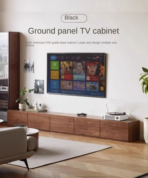 Small Apartment Storage, Walnut Tv Stand, Wood Tv Console, Apartment Storage, Wood Tv Cabinet, Tv Board, Metal Slide, Solid Wood Flooring, Black Floor