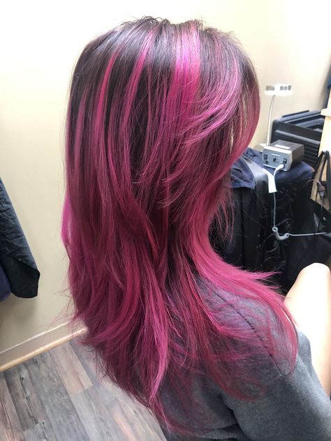 Pink Hair Streaks, Dark Pink Hair, Taking Appointments, Pink Hair Dye, Gorgeous Lady, Hair Color Underneath, Red Hair Inspo, Hair Color Streaks, Hair Streaks