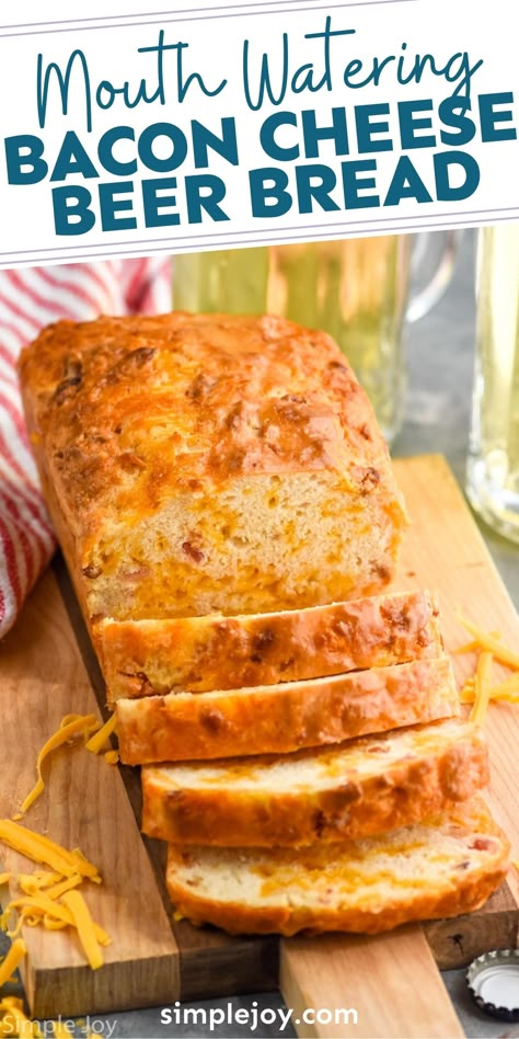 Bacon Cheese Beer Bread is the perfect spin on beer bread. Made with just five ingredients, you won't be able to get enough of this delicious bread. Bacon Cheddar Beer Bread, Bread Made With Coke, Banana Beer Bread, Dips To Go With Beer Bread, Pampered Chef Beer Bread Recipe, Floral Appetizers, Beer Bread Recipe 3 Ingredients, Cheesy Beer Bread Recipe, Bread Flavor Ideas