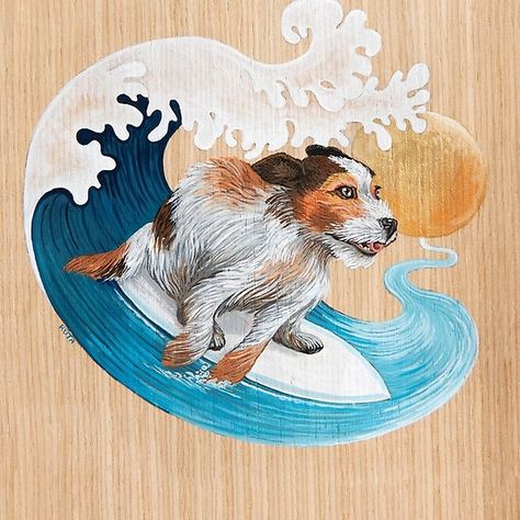 Surfing Dog, Jack Russell Dogs, Beach Stuff, Ocean Crafts, Pet Art, Jack Russel, Dog Crafts, Dog Beach, Dog Illustration