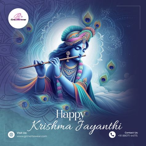 Wishing everyone a joyful Krishna Jayanthi! May Lord Krishna's divine blessings fill your life with love and happiness. Celebrate with grace in our beautiful maternity and baby wear. 🌟👶 #KrishnaJayanthi #DivineBlessings #MaternityWear #BabyClothes #CelebrateWithStyle #GRMEliteWears #FestiveFashion #JoyfulOccasion #BlessingsOfKrishna #HappyMoments Krishna Jayanthi, Janmashtami Celebration, Playing The Flute, Krishna Janmashtami, Social Media Templates, Creative Posters, Hindu Art, Happy Moments, Lord Krishna