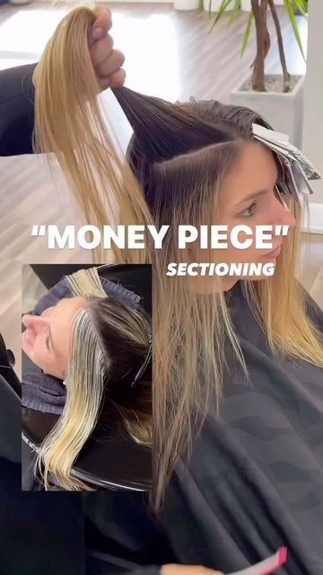 Money Piece Hair Sectioning, Money Piece Sectioning, How To Money Piece Hair, Money Piece Technique, Diy Money Piece Hair At Home, Money Piece Hair Diy, Money Piece Hair How To, How To Section Hair For Money Piece, Diy Money Piece Hair