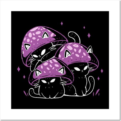 Creepy cute purple cats with mushroom hats -- Choose from our vast selection of art prints and posters to match with your desired size to make the perfect print or poster. Pick your favorite: Movies, TV Shows, Art, and so much more! Available in mini, small, medium, large, and extra-large depending on the design. For men, women, and children. Perfect for decoration. Mushroom Hats, Nerdy Christmas, Mushroom Paint, Black Cat Tattoos, Cats Black, Purple Cat, Marker Drawing, Mushroom Art, Cat Posters